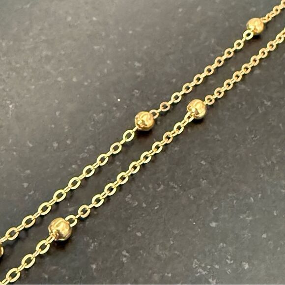 Delicate Double Layer Gold Plated Anklet - Beaded Cable Chain - Adjustable Size - Picture 6 of 8